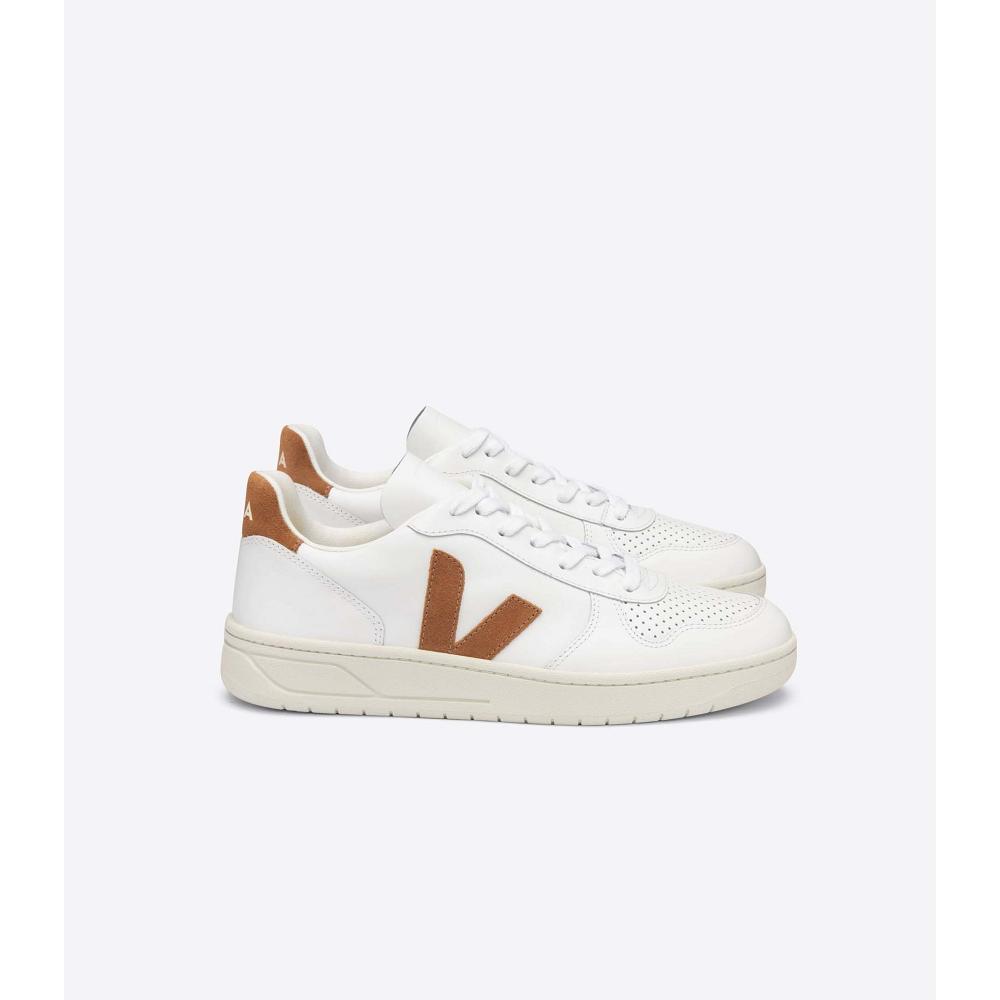 Veja V-10 LEATHER Sneakers Dames White/Brown | NL 640VRW